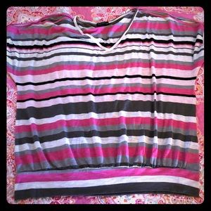 EUC striped short sleeve cold shoulder doleman top